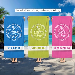 カスタムグループ旅行 2025 ビーチタオル、旅行者への夏休みギフト、ビーチファミリー友達女の子親友姉妹旅行、プールパーティー、バケーションモード