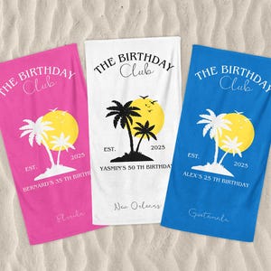 Custom Birthday Club Beach Towel, Birthday Travel Group Gift, Birthday Cruise Crew, Birthday Pool Party, Birthday Trip,Birthday Vacation