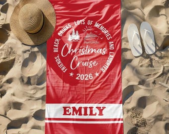 Toalla de playa navideña para cruceros, regalo personalizado para amantes de los cruceros.