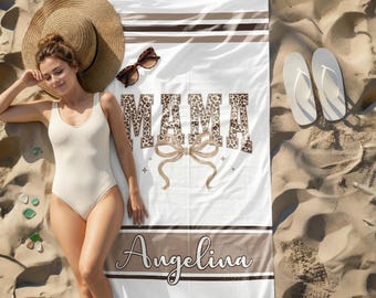 Toalla de playa Leopard Mama, regalo personalizado para mamá