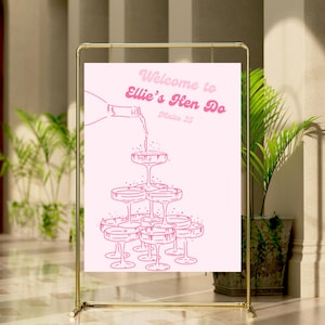 Hen Party Welcome Sign | Editable Bachelorette Welcome Sign | Pink Champagne Theme | Modern Digital Template | Instant Download H74