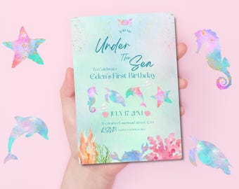 Invitación de cumpleaños bajo el mar: Plantilla editable para fiesta en el océano (descarga digital)