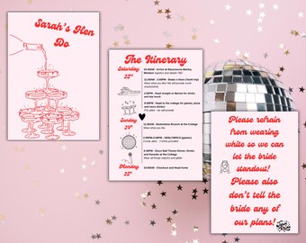 Editable Bachelorette Itinerary Template, Pink & Red Champagne Design (Digital Download) H74