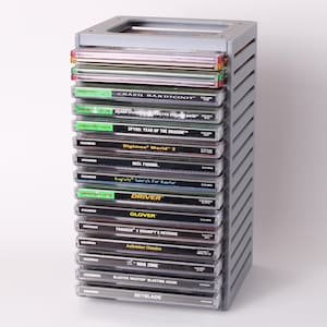 Stackable PS1 Game Case Rack – Holds 5, 10, or 15 CD-Sized Cases – Modular Shelf for PlayStation 1, Jewel Cases, Retro Game Display