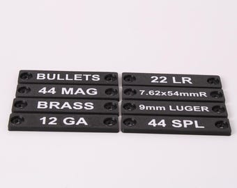 Caliber Nameplate – 3.5" x 0.75" | 90x20mm | Label Ammo, Reloading Components, Dies, Tools, and More | Works with ROR Clip-On Holder
