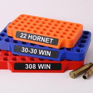 Custom Ammo Loading Tray | 25, 50, or 100-Round Reloading Block w/ Personalized Swappable Nameplate | Fits .22 Hornet to .50 BMG & Shotgun