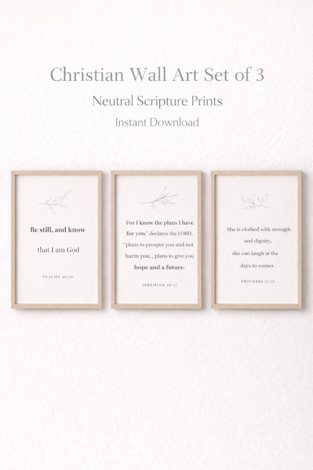 Christian Wall Art Set of 3 Printable Bible Verse Prints | Neutral ...