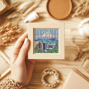 Portland Skyline Counted Cross Stitch Pattern PDF - Modern Embroidery Design