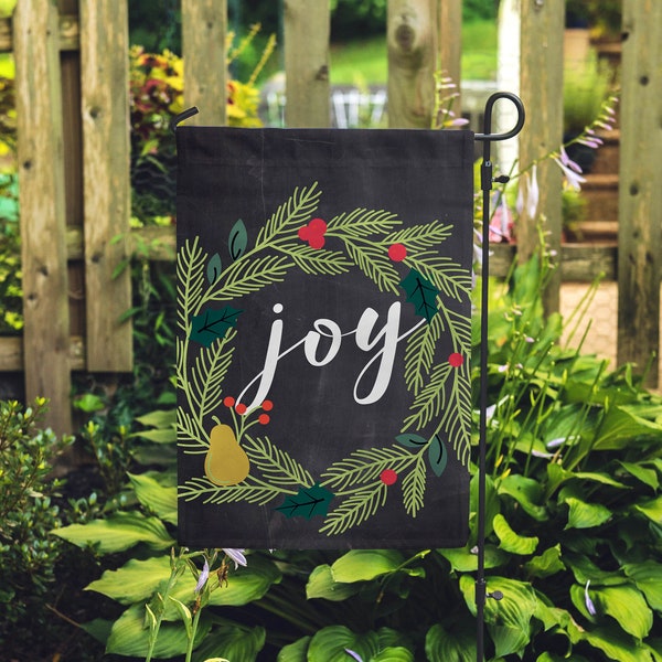 Joy Wreath Christmas Holiday Home + Garden Flag 12"x18"