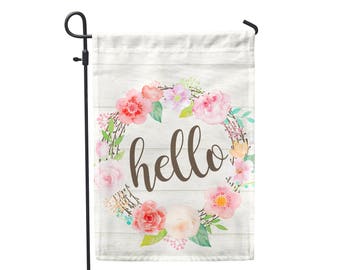 Hello Floral Garden Flag 12"x18"