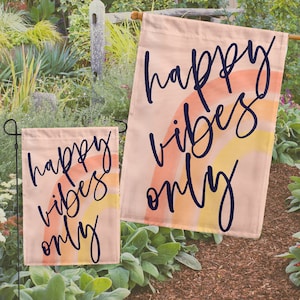 Happy Vibes Only Garden Flag, Pink Boho Outdoor Decor, 12" x 18"