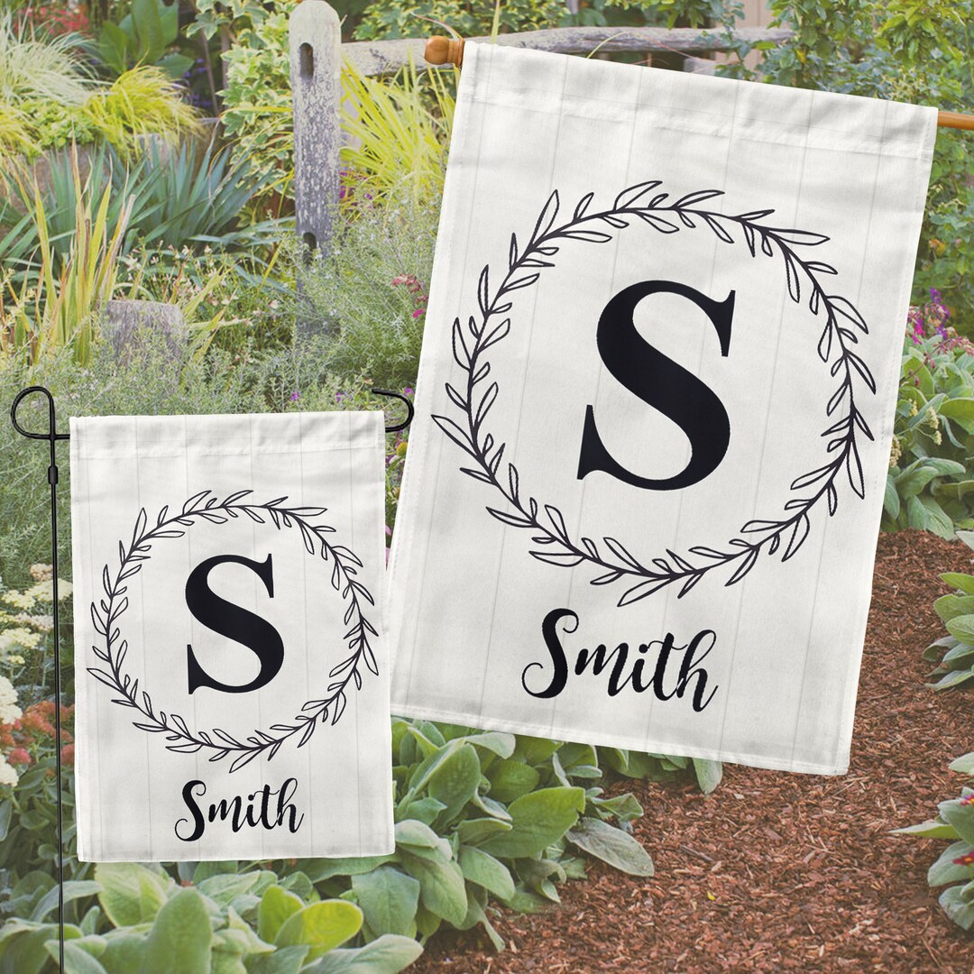 Custom Initial White Garden Flag Custom Garden House Flag Etsy