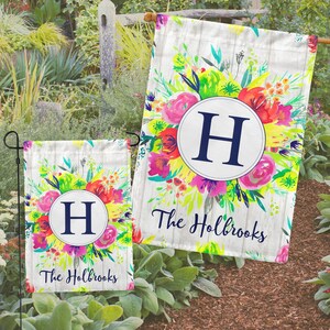 Personalized Initial Spring Garden Flag, Custom Garden House Flag, Outdoor House Flags, Multiple Flag Sizes