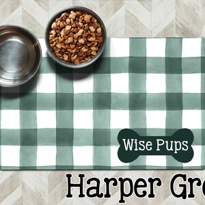 Harper Green Plaid Pet Mat | Personalized Pet Bowl Mat, Pet Feeding Mat, Dog Mat For Gifts