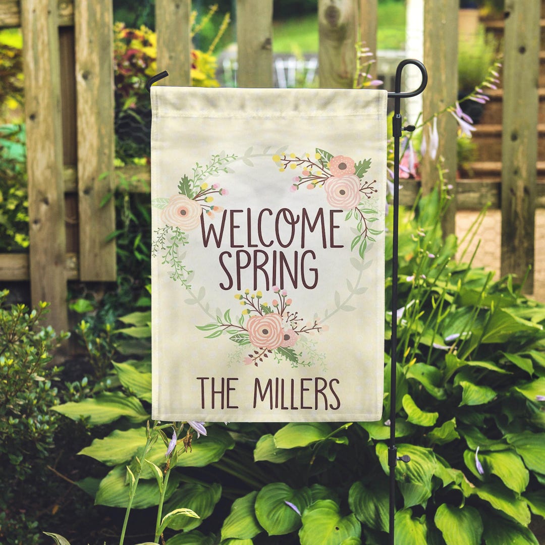 Personalized Welcome Spring Garden Flag, Custom Outdoor House Flag ...