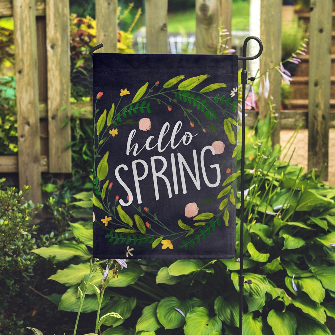 Hello Spring Garden Flag, Custom Floral House Flag, Polyester Outdoor ...