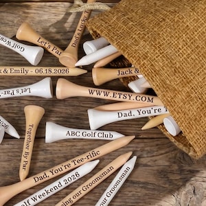 Bulk Custom Maple Golf Tees, Personalized Engraved Golf Tees in 2 Colors and 4 Sizes, Golf Team Gifts, Corporate Events and Wedding Favors