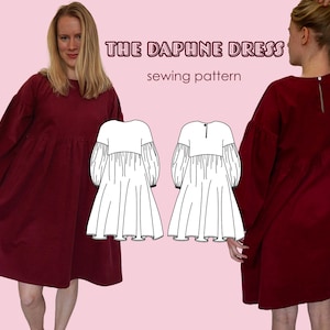 The Daphne dress/pdf sewing pattern/gathered dress/puffy sleeve/size XS-XL/instant downloand/video tutorial/ebook/beginner friendly