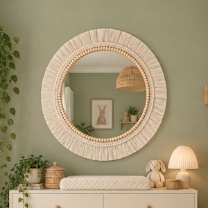 Round Nursery Mirror, Boho Baby Room Wall Decor, Kids Room Decor, Newborn Gift, Housewarming Gift, Baby Shower Gift, Nursery Wall Mirror