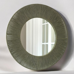 Groene muurspiegel, cirkel babykamerdecor, boho woondecoratie, boerderij muur hangen, moderne muurspiegel uit het midden van de eeuw, cadeau voor nieuwe woning, cadeau moeder