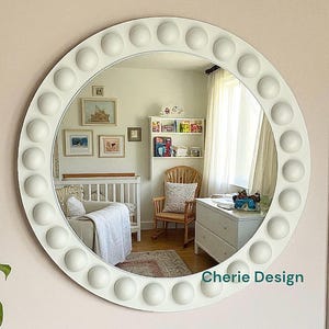 Round Wood Beaded Wall Mirror, Modern Boho Circle Mirror, Handmade Wooden Frame Mirror for Living Room, Bedroom Decor, Nursery Naturel Decor