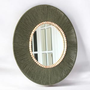 Green Retro Wall Mirror,Beaded Elegant Bedroom Decor, Bohemian Round Mirror,Decorative Living Room Decor,Housewarming Gift,Nursery Wall Art image 3