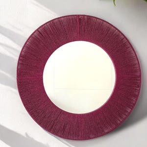 Burgundy Wall Hanging Mirror, Circle Red Beaded Wall Decor,Handmade Framed Wall Decor,Boho Bedroom Mirror,Kids Room Mirror,Mother&#39;s Day Gift