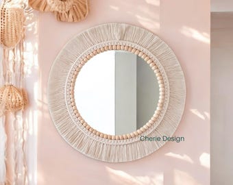 Macrame Nursery Wall Mirror, Boho Mirror, Soft Round Wall Decor, Large Size Mirror, Baby Room Gift, Housewarming Gift, Express Shipping