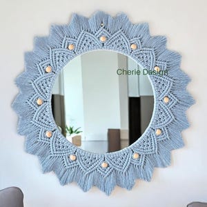 Blue Soft Macrame Wall Mirror, Nursery Wall Decor, Minimalist Room Decor, Baby Boys Wall Mirror, Baby Shower Gift, Boho Mirror, Wall Hanging