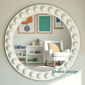 Nursery Wood Beaded Wall Mirror, Modern Boho Circle Mirror, Handmade Wooden Frame Mirror for Living Room, Bedroom Decor, Newborn Gift