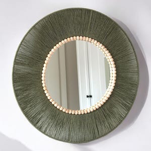 Green Retro Wall Mirror,Beaded Elegant Bedroom Decor, Bohemian Round Mirror,Decorative Living Room Decor,Housewarming Gift,Nursery Wall Art image 5