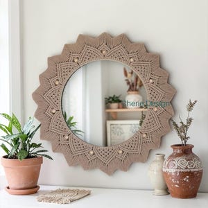 Vanity Wall Mirror, Boho Mirror, Nursery Wall Decor, Wooden Beads Macrame Mirror, Large Round Mirror