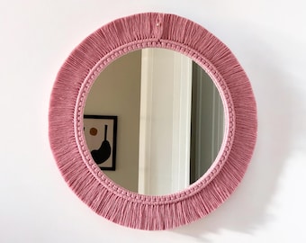 Blush Pink Mirror, Macrame Wall Decor, Babyshower Gifts, Round Wall Mirror, Wall Hanging Decor, Boho Mirror, Housewarming Gift, Nursery Deco