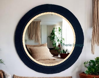 Navy Blue Nursery Wall Mirror, Boho Mirror, Soft Round Wall Decor, Large Size Mirror, Badroom Mirror, Housewarming Gift, Express Shipping