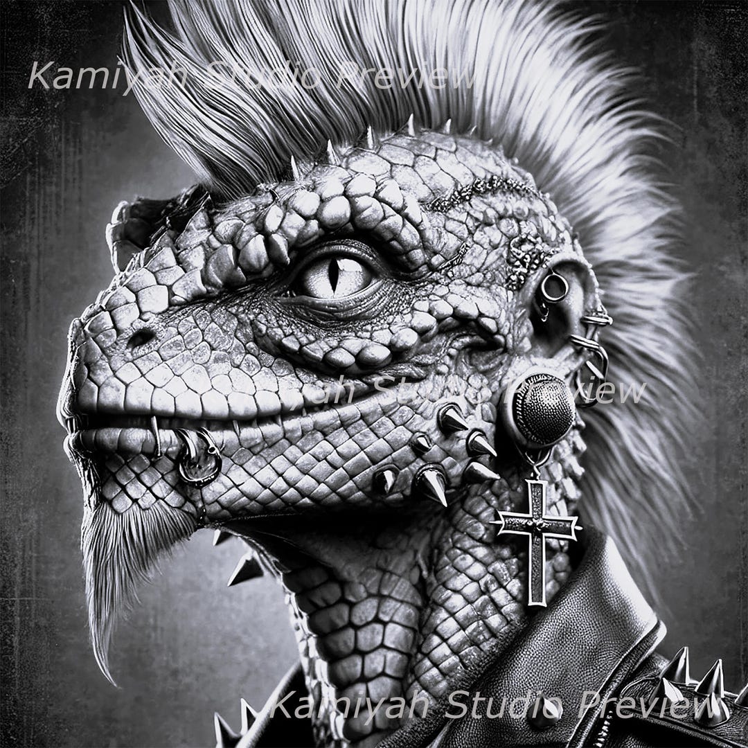 PRINT the Reptilian Punk Alien Edgy Fantasy Art Digital Print - Etsy