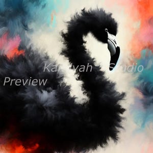 PRINT Black Flamingo with abstract colourful background Digital Print