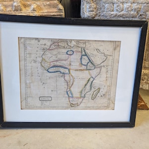 Carte encadrée originale de 1821 du continent africain de l'école de Woodbridge, décoration murale victorienne de l'atlas mondial