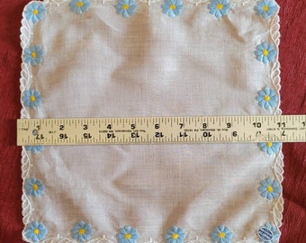 Vintage Hanky White Blue Daisy Linen Made in Austria Bridal Wedding Hankie