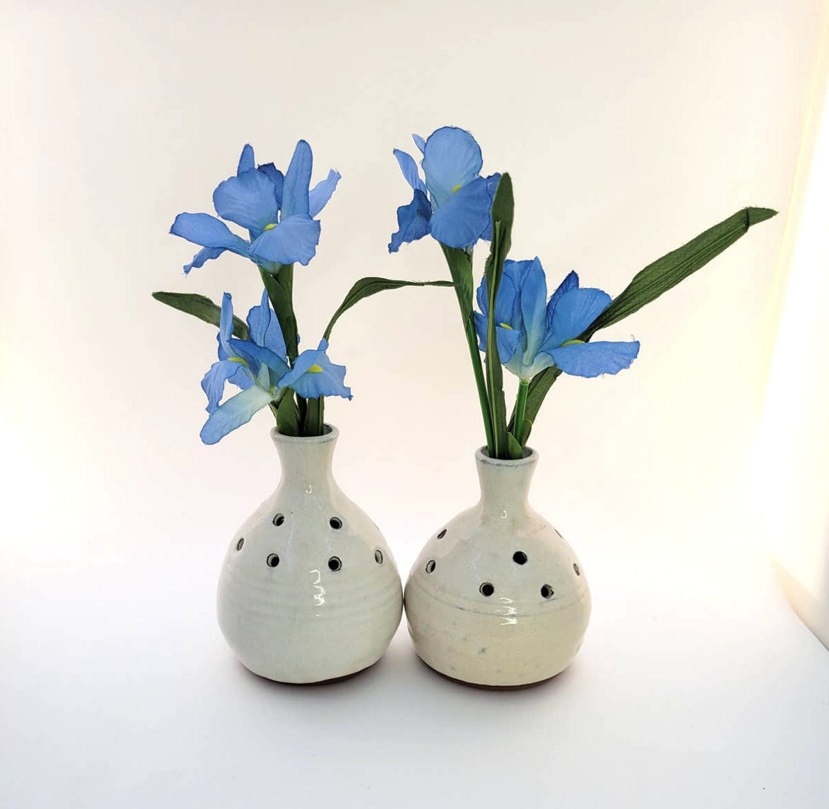 Pair Vintage 90's Nancy Postma Pottery Nova Scotia Canada Pansy Pot Vase Stoneware