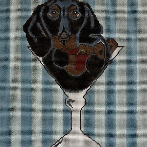 The Boozy Dachshund- Hand Painted Needlepoint Canvas