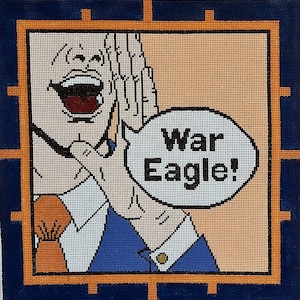 Pop Art- War Eagle, Hey! Hand Painted Needlepoint Canvas
