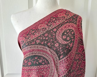 100% Pashmina Scarf, Reversible Pink and Black 28x76 inches with Fringe