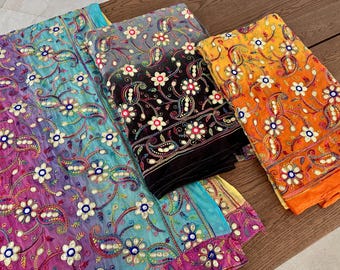 Handmade Embroidered Silk Shawl – Floral Sequin Wrap, Dupatta