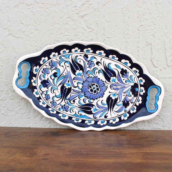 Handmade Turkish Ceramic Serving Platter – Floral Design (14x8")