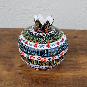 Hand Painted Ceramic Pomegranate – Black Multicolor Decorative Pottery, Turkish Style Handmade Home Decor Accent