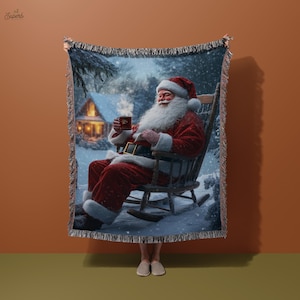Santa Blanket, Christmas Santa Blanket, Holiday Blanket, Snowy Santa Blanket, Winter Blanket, Festive Blanket, Christmas Art Blanket
