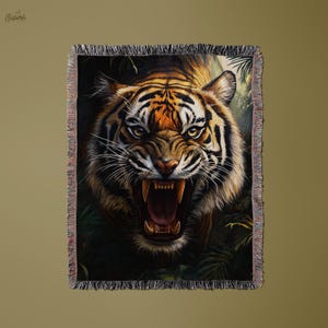 Tiger Blanket, Roaring Tiger Blanket, Wild Tiger Blanket, Jungle Art Blanket, Fierce Tiger Blanket, Tiger Art Blanket, Animal Art Blanket