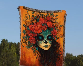 Day of the Dead Blanket, Sugar Skull Blanket, Floral Skull Blanket, Mexican Art Blanket, Calavera Blanket, Floral Art Blanket