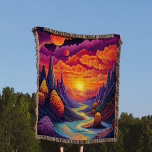 Cosmic Landscape Blanket, Planetary Blanket, Alien Landscape Blanket, Vibrant Space Blanket, Sunset Galaxy Blanket, Sci-Fi Landscape Blanket