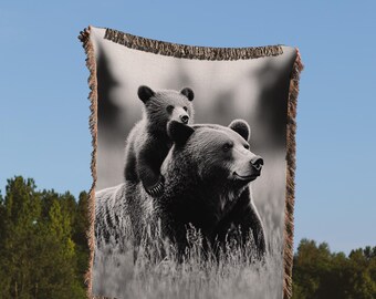 Deken berenfamilie, deken moederbeer, deken grizzlybeer, deken wilde dieren, deken dierenvriend, deken bosbeer, natuurdeken